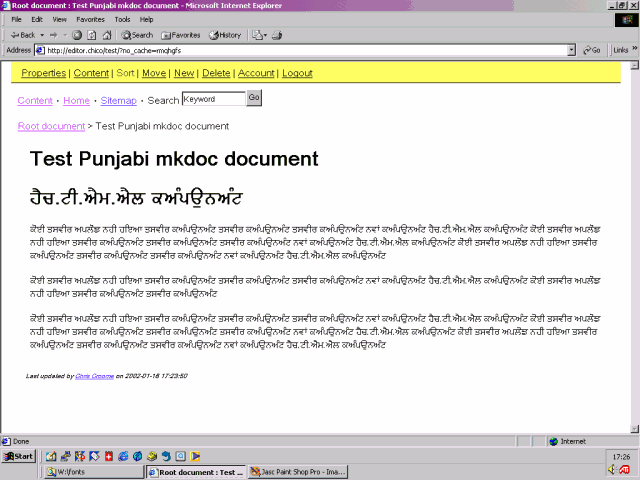 Screen shot of the MKDoc editor interface in punjabi.